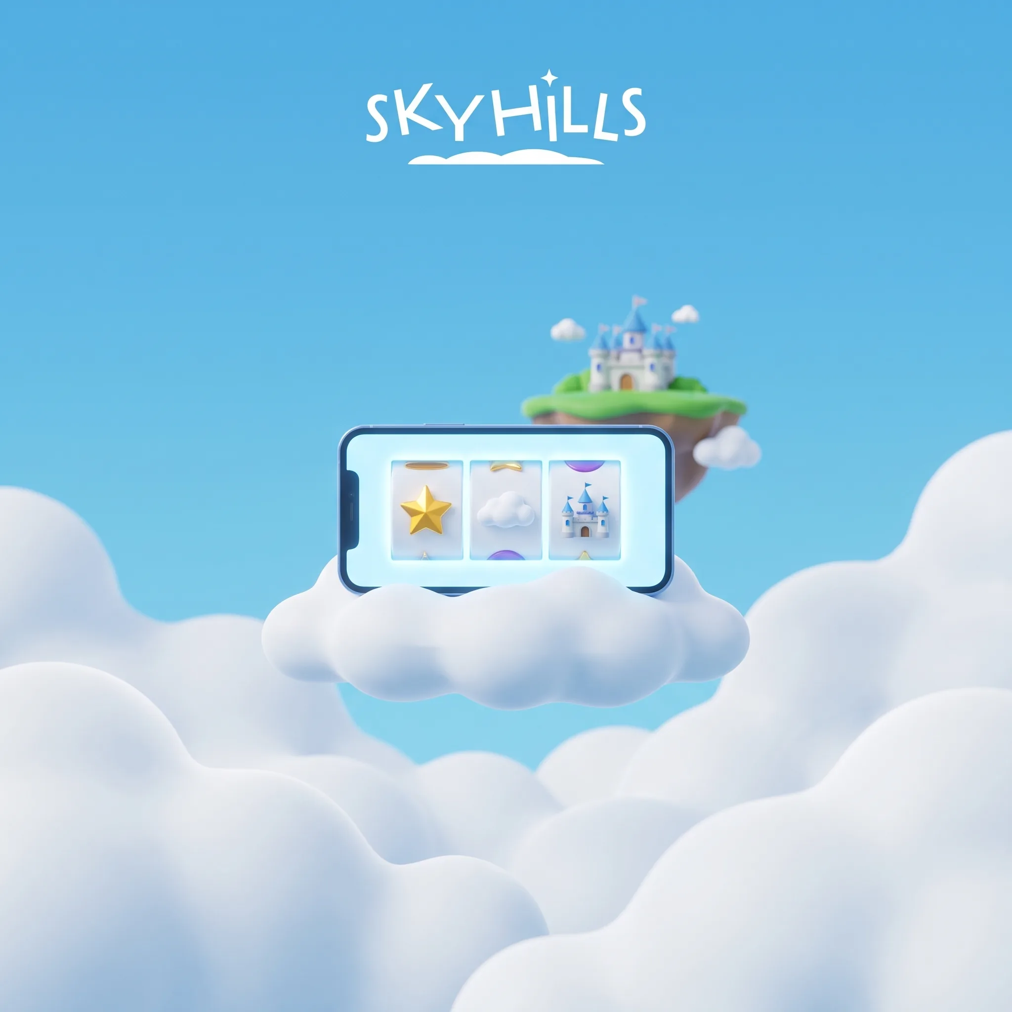 SkyHills games on a phone above a floating island