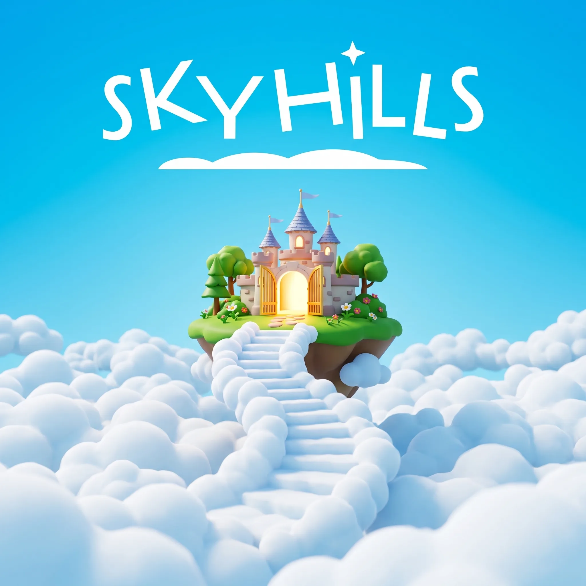 An open SkyHills castle on a floating island